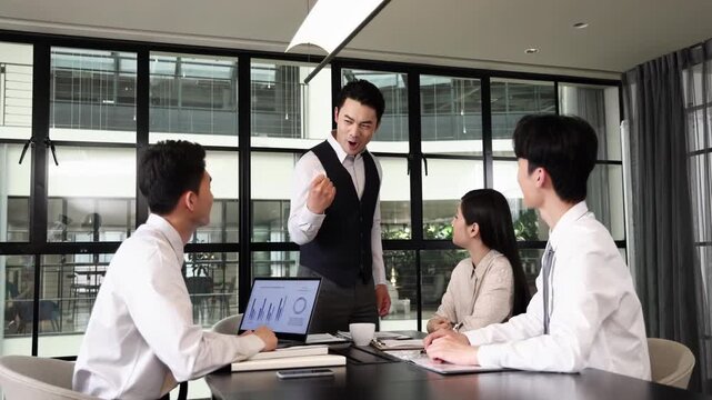 Teamwork makes dream work: Positive Upbeat Work Atmosphere of Business Team engaged in productive meeting, discussing strategies planning, engaged analyzing financial charts, symbolizing collaboration