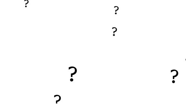 question mark flying animation motion graphics. question icon failling animation on transparent background. ask sign animation loopable. thinking, confused sign symbol chroma key animated background.