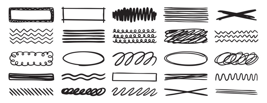 Hand drawn swirl set. Abstract doodle line collection. Scribble stroke elements for creative design