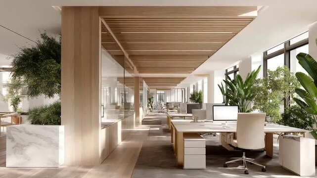 Modern minimalist office interior design with natural elements