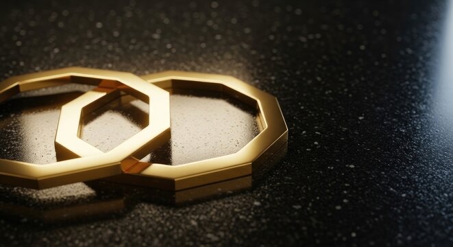 Golden Octagon Rings on Dark Surface.