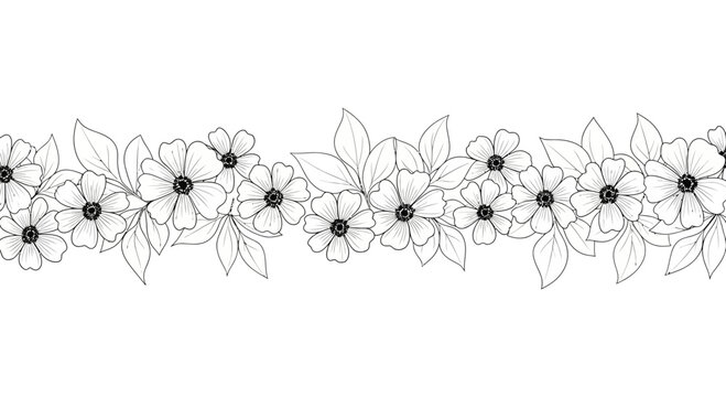 Black and white flower line drawing 1.