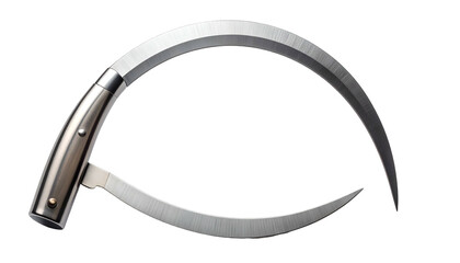 Obraz premium A pair of highly detailed, curved metal blades with wooden handles, set against black