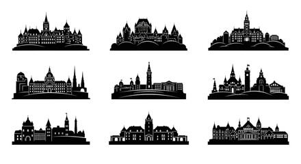 Obraz premium City Skylines Silhouettes: Collection of Diverse Architectural Landmarks
