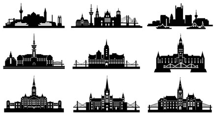 Fototapeta premium City Skylines Silhouettes: Famous Landmarks Collection