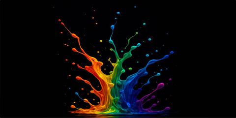 Colorful abstract water splash explosion with bright magic light and star patterns on a black holiday background illustration © MONORA