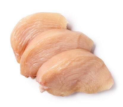 Raw Chicken Breast Pieces Isolated on White Background. Top View