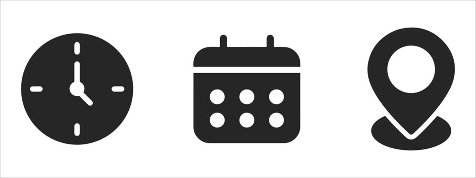 Time, Calendar, and Location Icons for Scheduling.