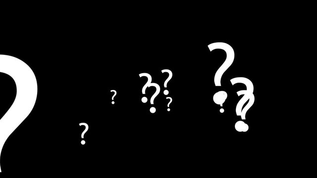 question mark flying animation motion graphics. question icon failling animation on transparent background. ask sign animation loopable. thinking, confused sign symbol chroma key animated background.