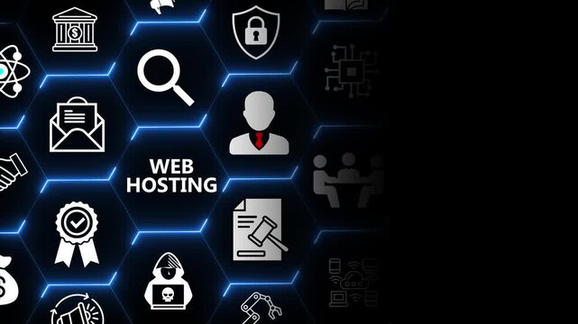 Web hosting concept with user and server elements for website deployment data storage performance management and online services in digital systems 4k animation video