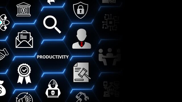 Productivity analytics with dashboard and workflow for performance improvement task management and business efficiency in modern work environments 4k animation video