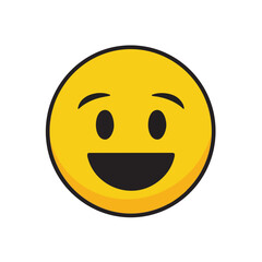 Fototapeta premium A simple yellow smiley face with black eyes, arched eyebrows, and a wide open mouth
