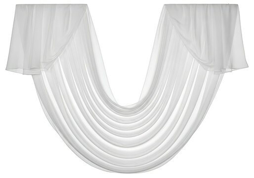 White sheer curtains draped gracefully forming v shape soft fabric elegant home decor window covering elegant flowing textile isolated on transparent