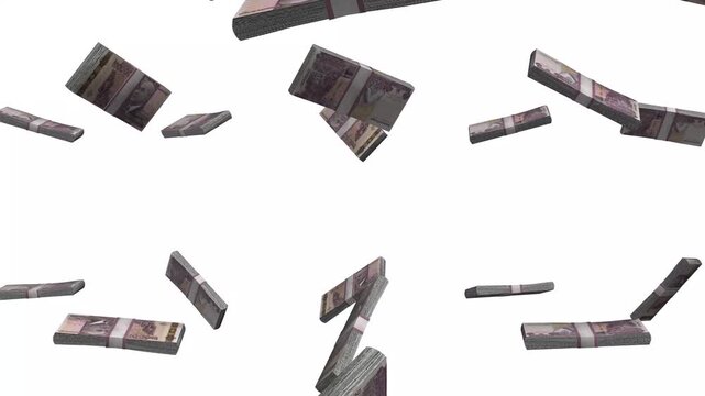 Cambodia Money, Cambodian Riel Banknotes Falling, KHR Currency Stacks, White Background, 4K