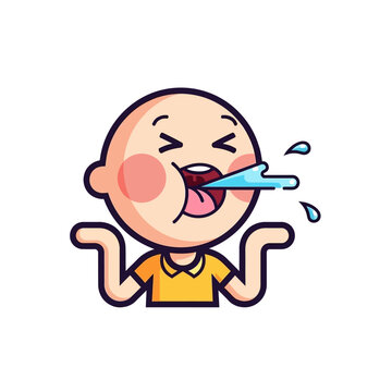 Cute cartoon baby sneezing, snot and saliva flying out, isolated on white background.