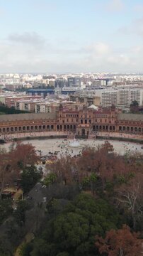 Plaza de Espa&ntilde;a and Maria Luisa Park in Seville, Spain. Vertical Aerial