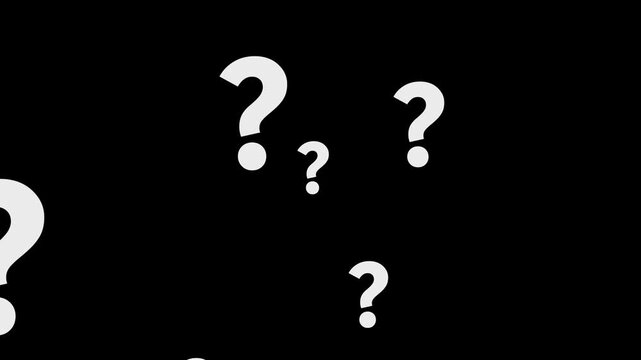 question mark flying animation motion graphics. question icon failling animation on transparent background. ask sign animation loopable. thinking, confused sign symbol chroma key animated background.