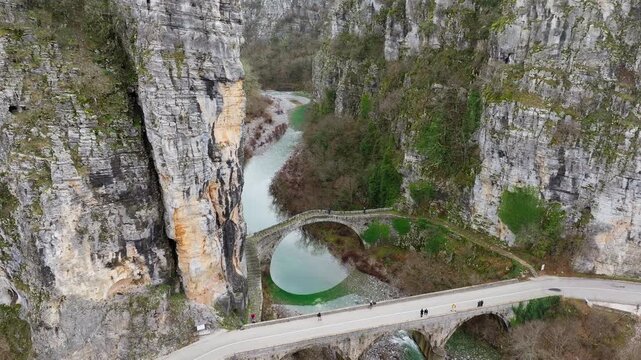 Kokkoris Bridge Noutsos historic stone arch bridge near the Vikos Gorge in Epirus, Greece