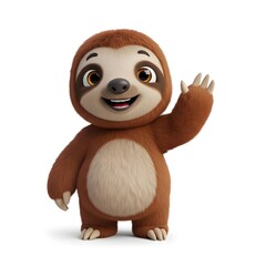 Fototapeta premium Cartoon sloth character waving hello isolated on white background