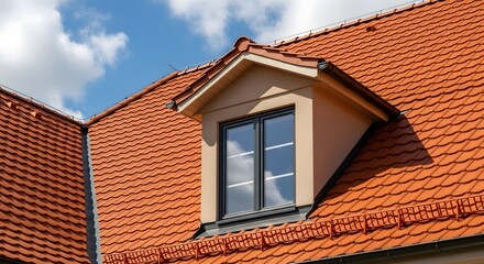 Fototapeta premium Cozy house attic room red roof
