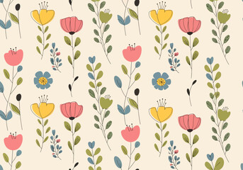 Fototapeta premium Soft and gentle floral artwork with repeating botanical elements in a soothing palette