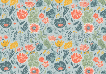 Vintage botanical pattern with muted tones and stylized flowers creating a timeless aesthetic © Color