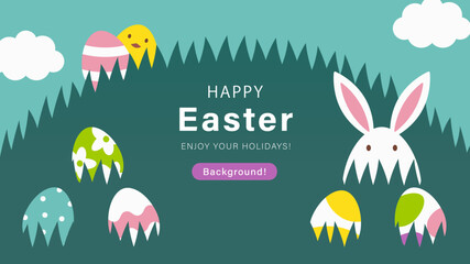 イースターデザイン　草の中のウサギとヒヨコとイースターエッグ (Easter design, Easter egg, bunny and chick in the meadow) © ayusloth