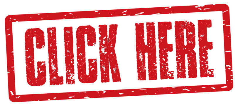 Click here red square grungy square vintage rubber stamp.