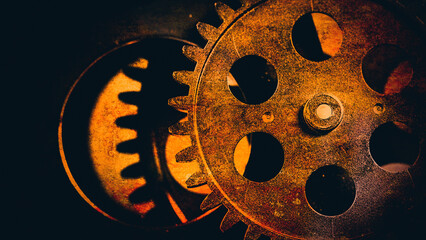 Obraz premium Vintage Industrial Grunge Background with Gritty Steampunk Metal Gears