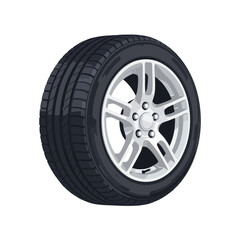 Obraz premium Detailed view of a car tire with a silver alloy rim against a white background