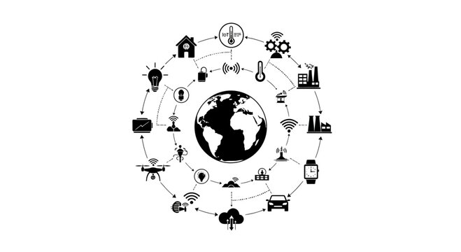 Black and white earth icons circle.