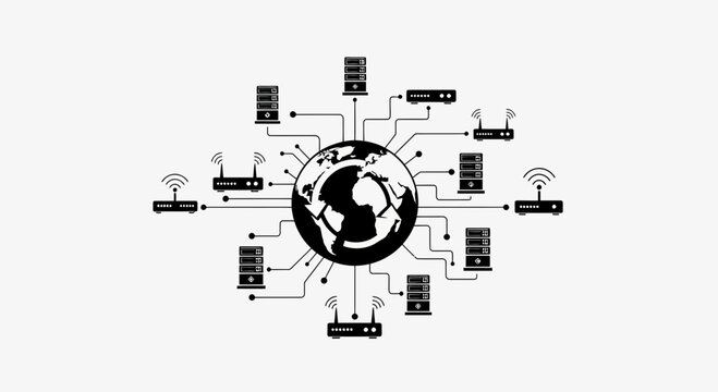 Black and white global network connection.
