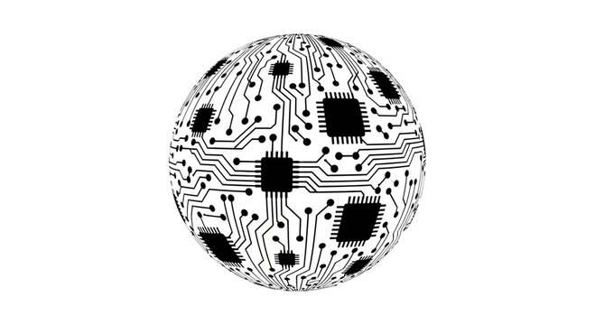 Circuit board sphere technology concept.