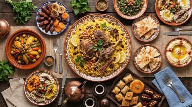 Lavish Middle Eastern Feast Table Overhead