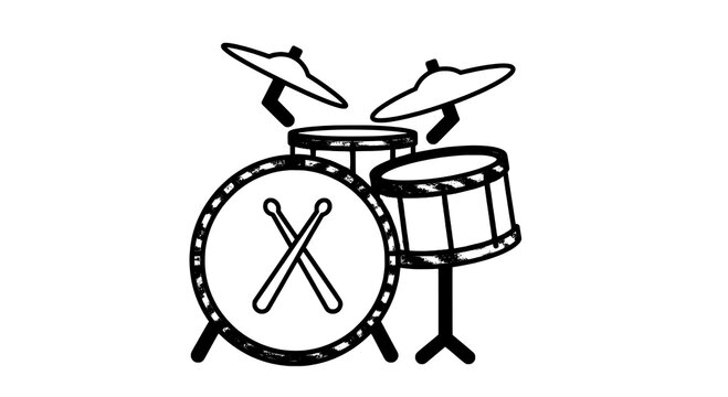 Drum set with cymbals and drumsticks minimalist design for music featuring drums, illustration, rhythm with