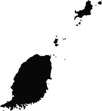 Black silhouette map of grenada and its dependencies on a white background for design.
