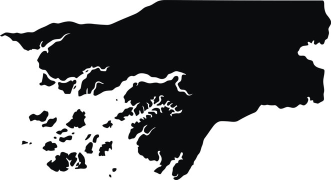 Black silhouette map of guinea bissau isolated on a plain white background for design.