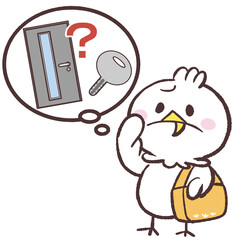 戸締りを心配する白い鳥のイラスト © おひさまストック