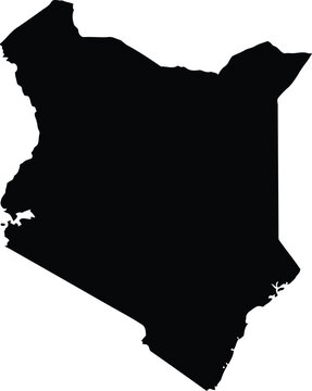 Black silhouette of the map of kenya isolated on a white background for design projects.