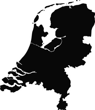 Black silhouette map of the netherlands isolated on a white background for design projects.