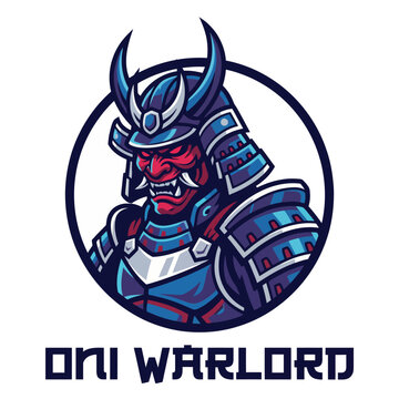 An intimidating Oni warlord is depicted in detailed armor, presenting a fierce and warrior-like image, perfect for fantasy themes or video game character designs.