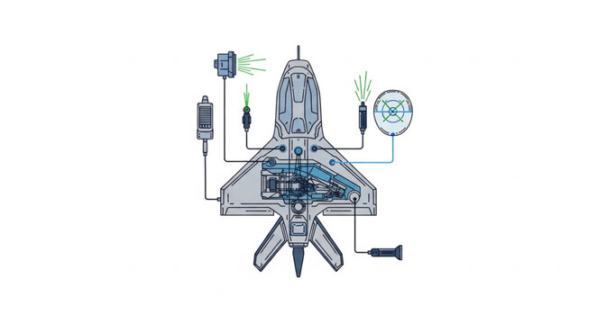 Detailed illustration of a futuristic spacecraft with advanced technology and intricate design.