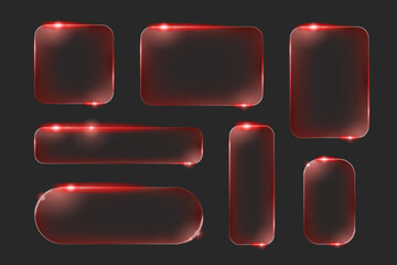 Naklejka na ściany i meble Glass frames set with neon red light effects isolated on black background. Vector realistic illustration of glowing rounded borders, futuristic digital interface elements, gaming screens