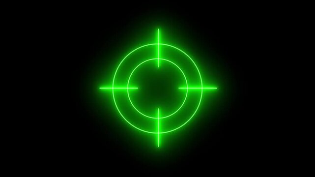 Glowing neon light target icon animation. Military training, Military target icon animation on black background. 