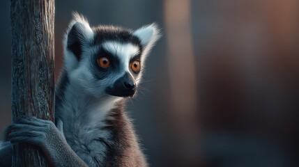 Fototapeta premium Ring-tailed lemur perched on tree branch, observing surroundings