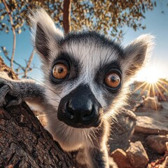 Fototapeta premium Lemur looking into the camera close up