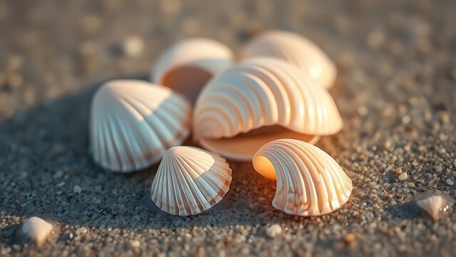 colloid. Iridescent seashells on wet sand, their colors blending naturally, soft morning light. wildlife magazines, conservation campaigns, designed for wildlife conservation campaigns.