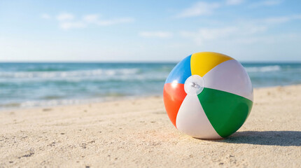 Obraz premium Ballon de plage posé sur le sable face à l'océan