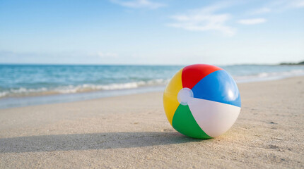 Obraz premium Ballon de plage coloré sur le sable au bord de la mer