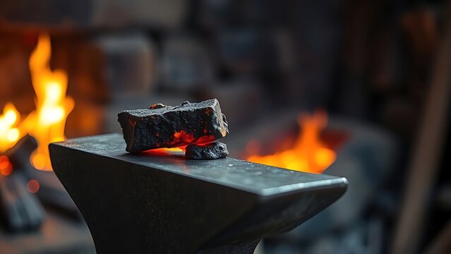 redhot. Red-hot metal piece resting on an anvil in an old forge. safety posters, maintenance manuals, designed for industrial assembly lines and welding operations, used by engineers.